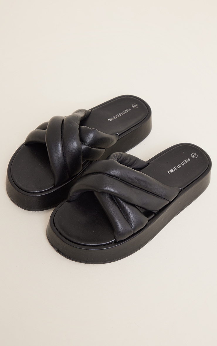 Black Chunky Padded Cross Straps Sandals image 3