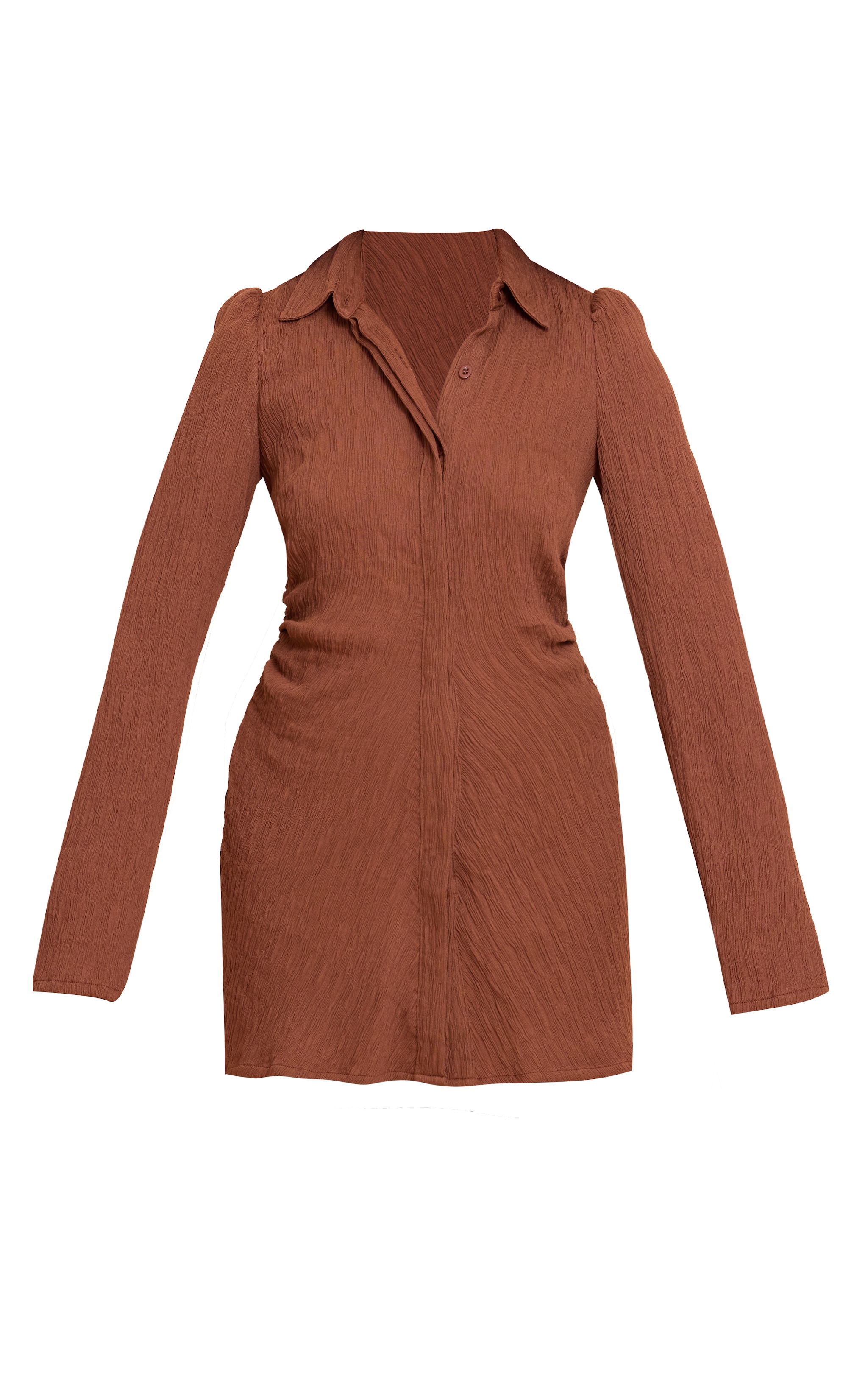 Robe chemise texturée chocolat à manches évasées image 5