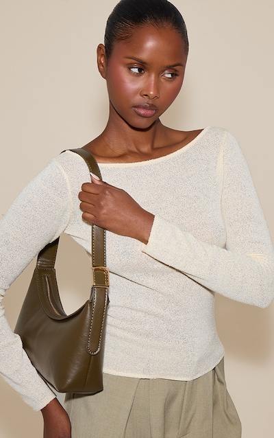 Olive PU Simple Buckle Strap Shoulder Bag