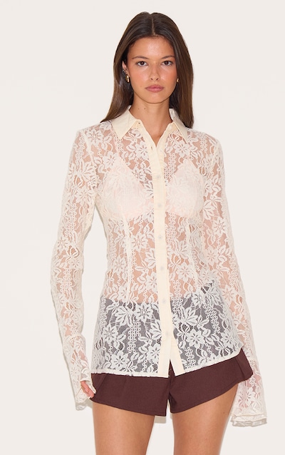 Cream Lace Fitted Shirt