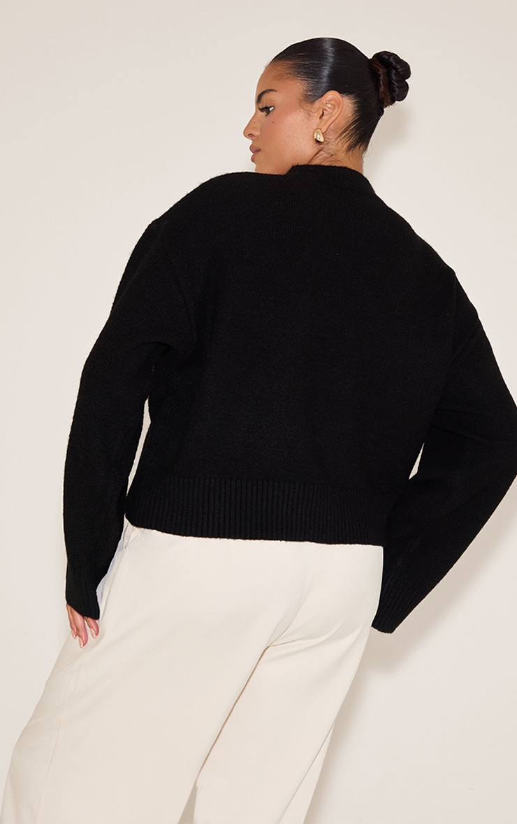 Plus Black Knit High Neck Crop Jumper image 2
