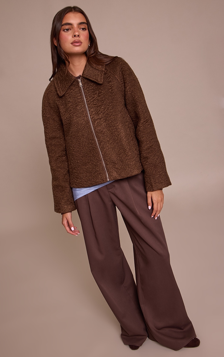 Chocolate Boucle Zip Up Jacket image 3