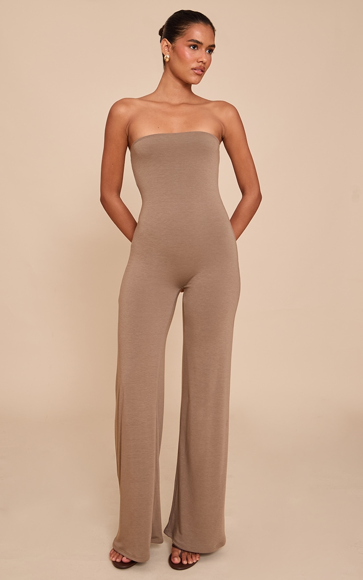 Mushroom Double Layer Contour Jersey Bandeau Wide Leg Jumpsuit image 3