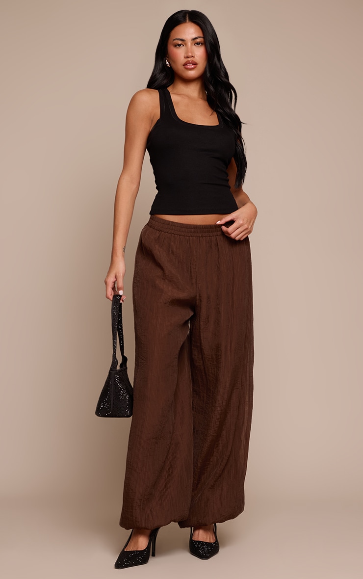 Brown Textured Balloon Pants  image 1
