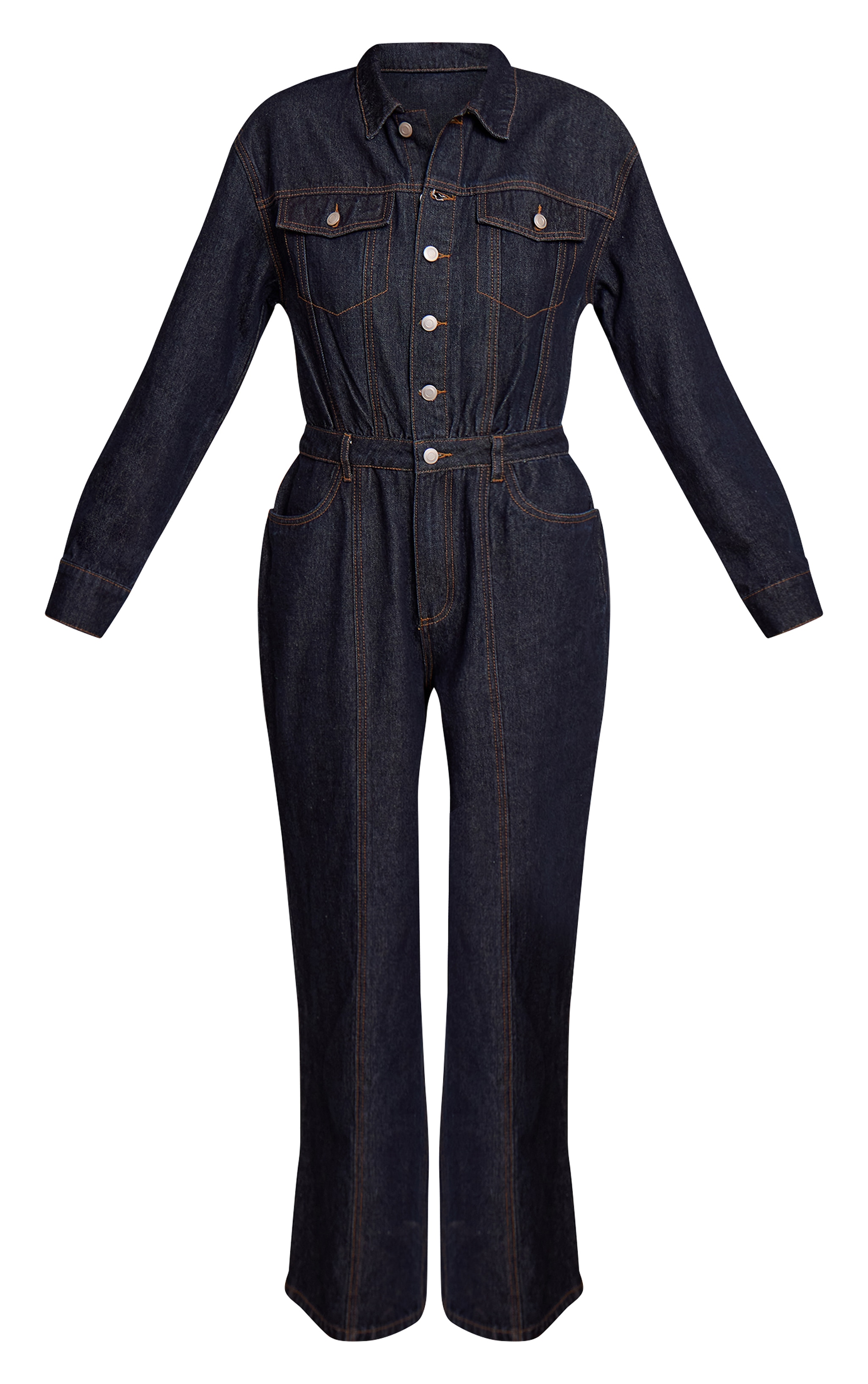 Indigo Contrast Stitch Long Sleeve Denim Jumpsuit image 5