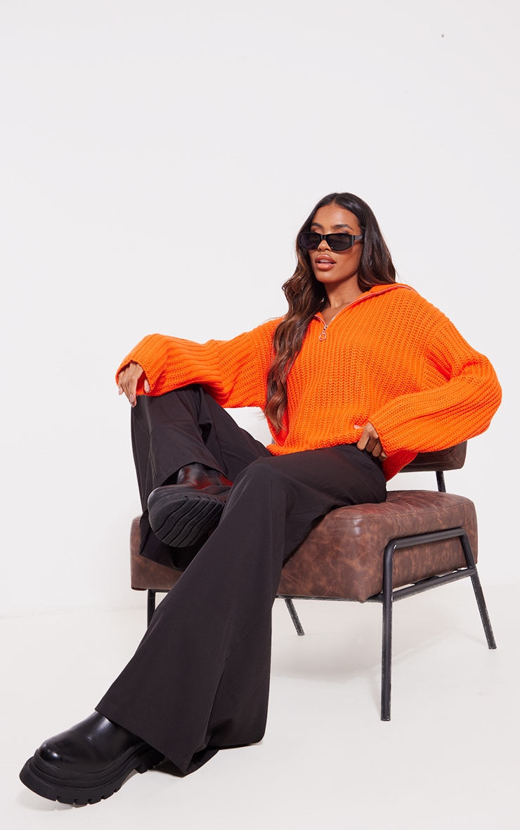 Bright Orange Chunky Knit Half Zip Oversized Jumper image 3