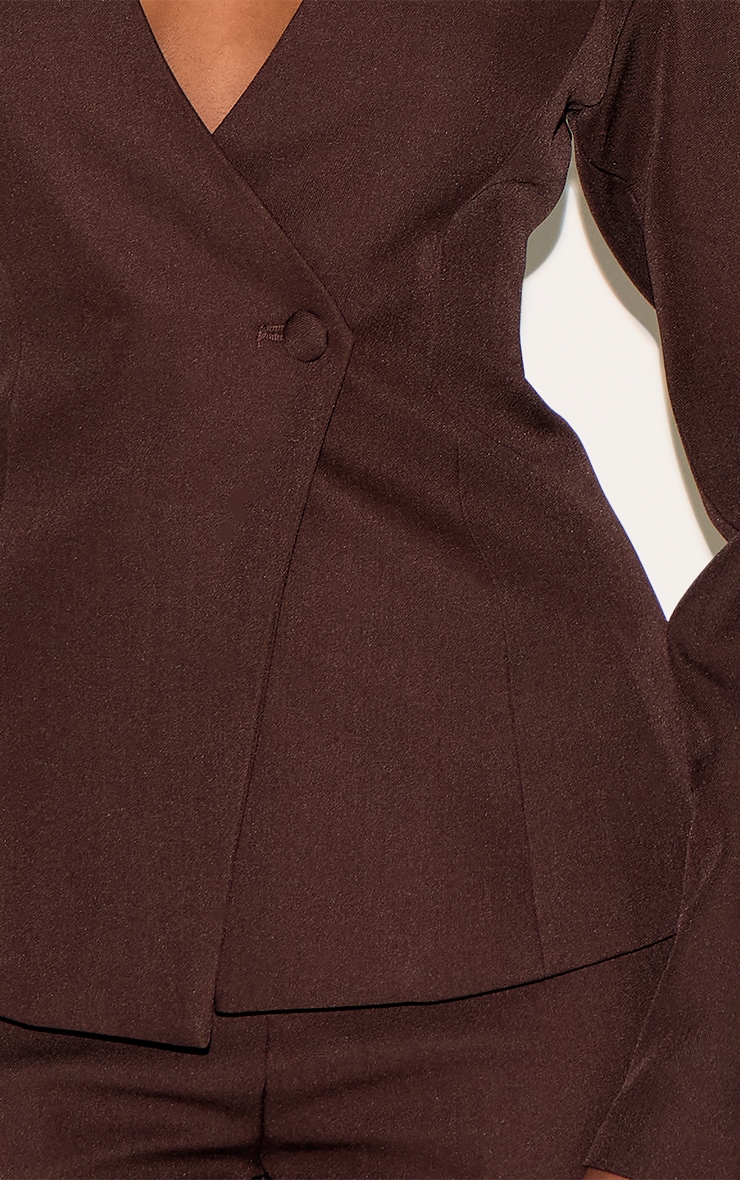 Deep Chocolate Tailored Cinched Waist Asymmetric Blazer image 4