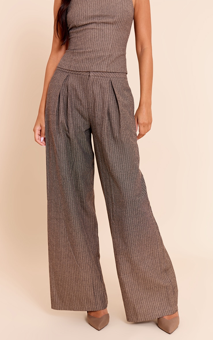 Grey Herringbone Tailored Woven Wide Leg Pants image 2