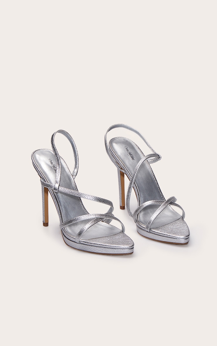Sandales argentées imprimé serpent à talon plateforme et brides fines image 3