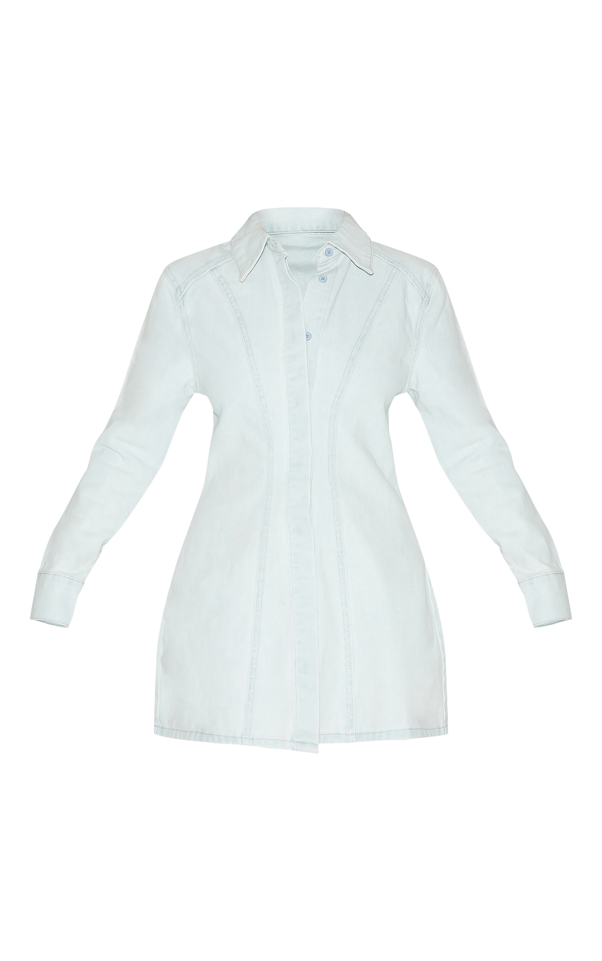 Ice Blue Long Sleeve Cinched Waist Denim Shirt Dress image 5