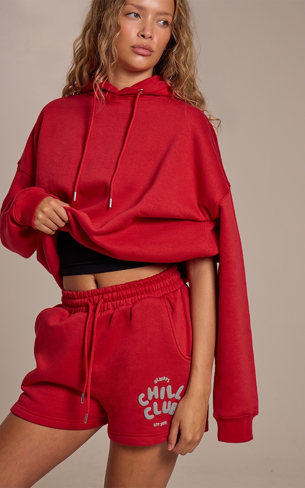 Ruby Red Chill Club Puff Print Drawstring Sweat Shorts