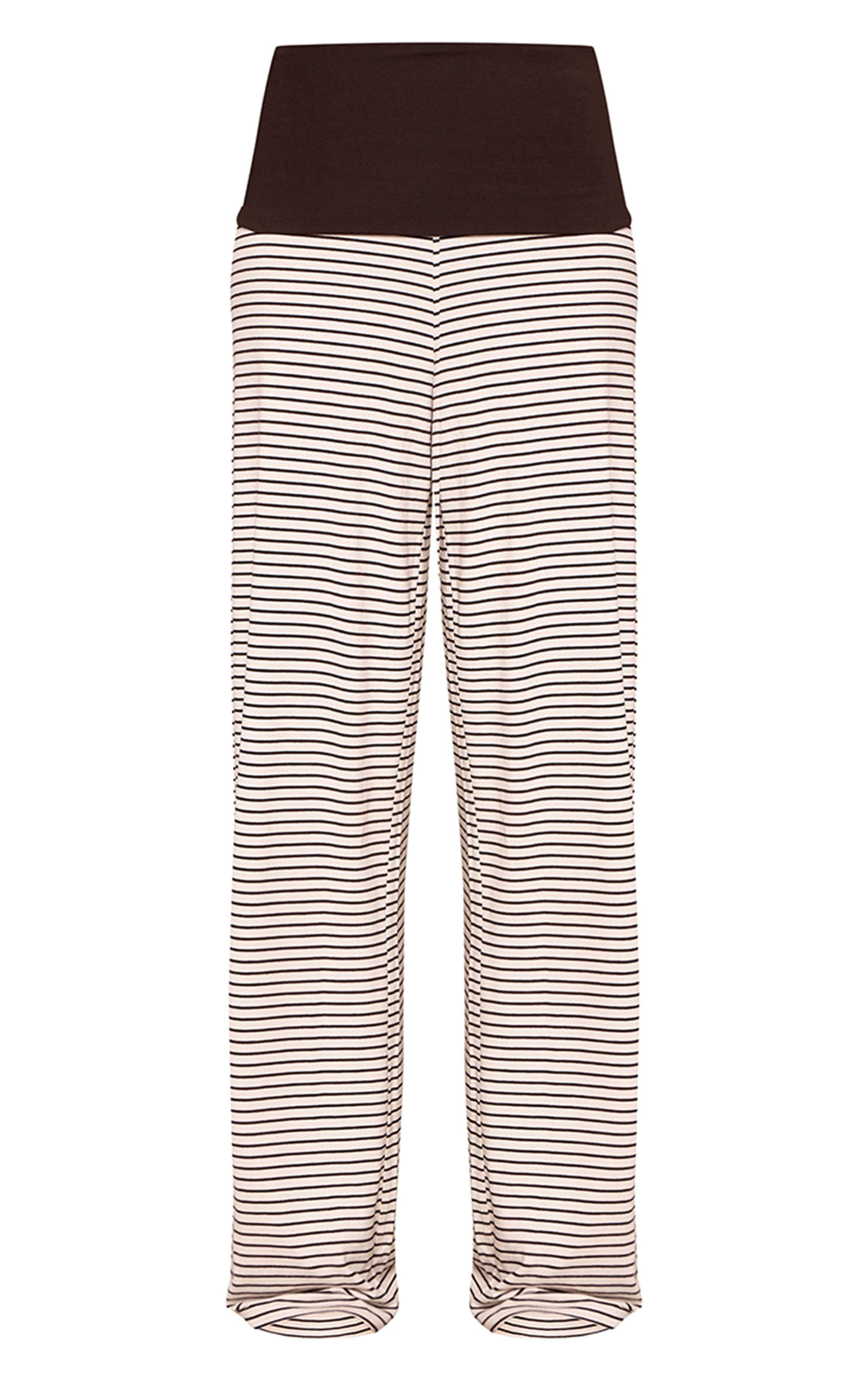 Tall Chocolate Striped Contrast Waistband Soft Jersey Wide Leg Pants image 5