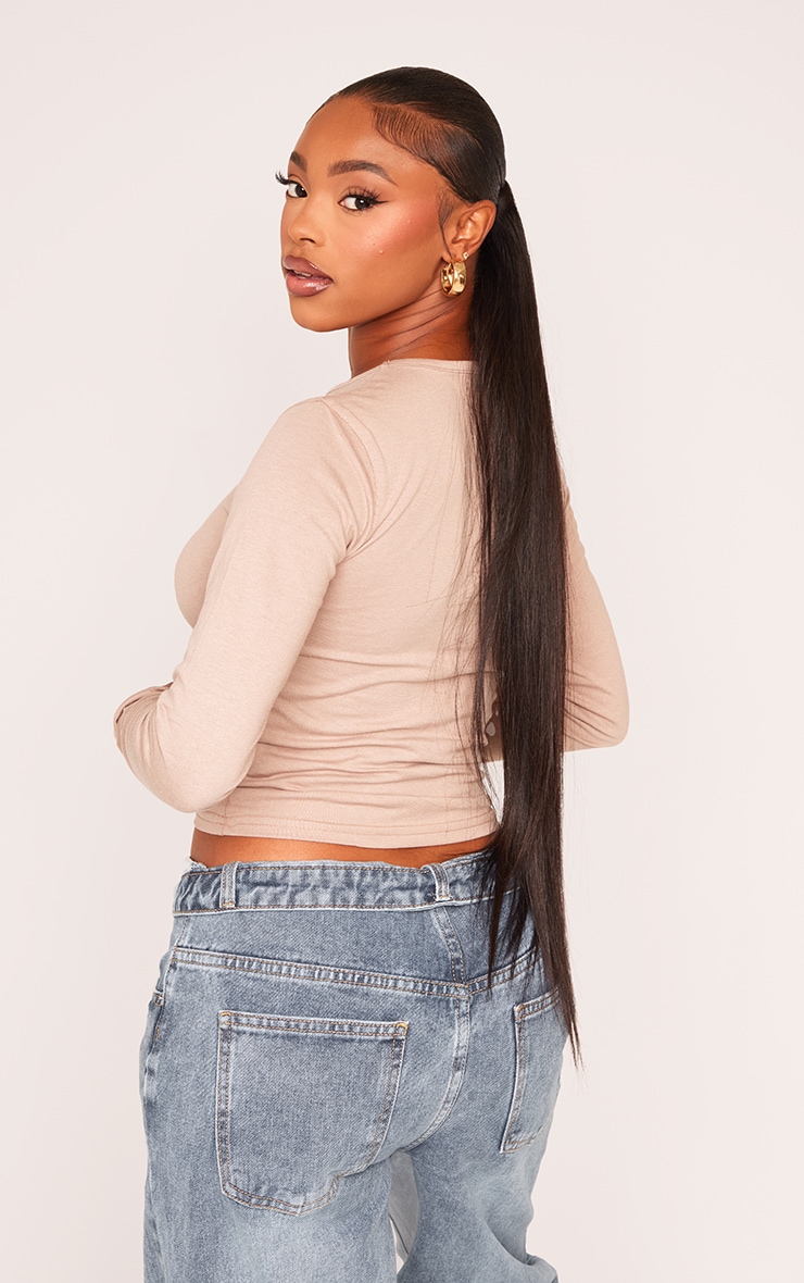 PRETTYLITTLETHING Taupe Embroidered Long Sleeve Top image 2