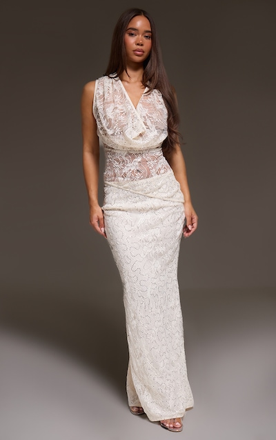 Cream Lace Sequin Maxi Skirt