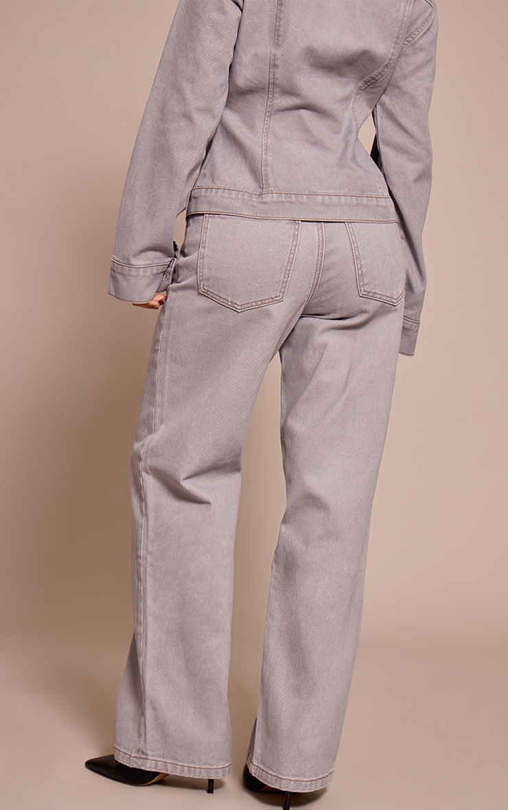 Petite Washed Grey Wide Leg Contrast Stitch Denim Jeans image 3