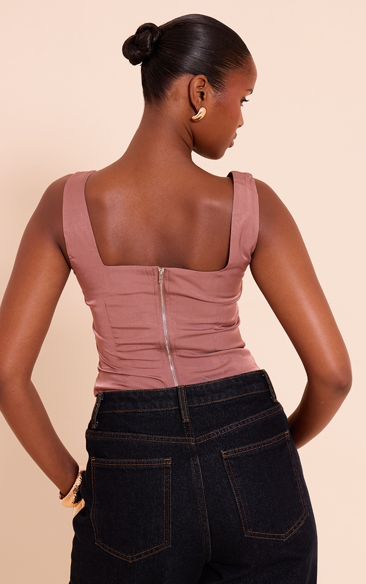 Mauve Cup Detail Boned Matte Satin Corset image 2