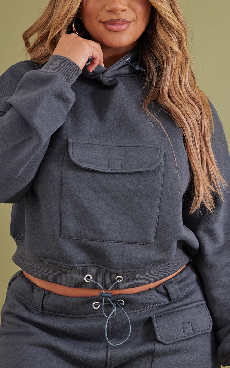 Shape Charcoal Toggle Pocket Detail Cropped Hoodie image 4