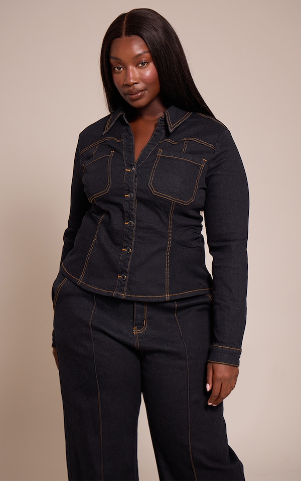 Plus Dark Indigo Fitted Denim Shirt