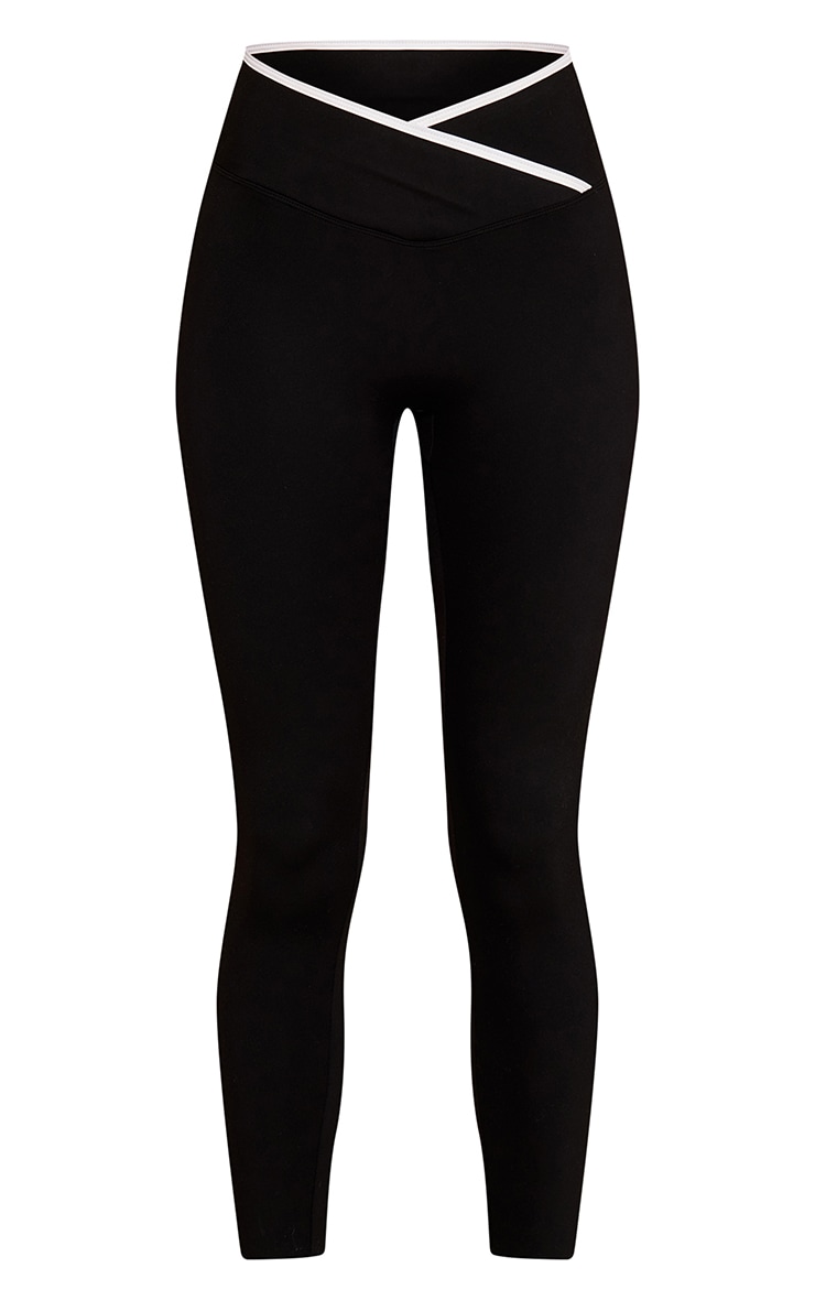 Black Sculpt Contrast Piping Wrap Waist Gym Leggings image 5