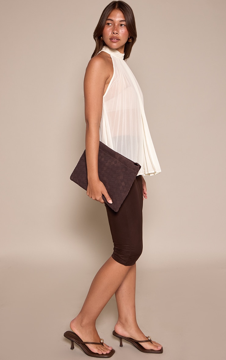 Cream Chiffon Plisse Drape Detail Halterneck Top image 3