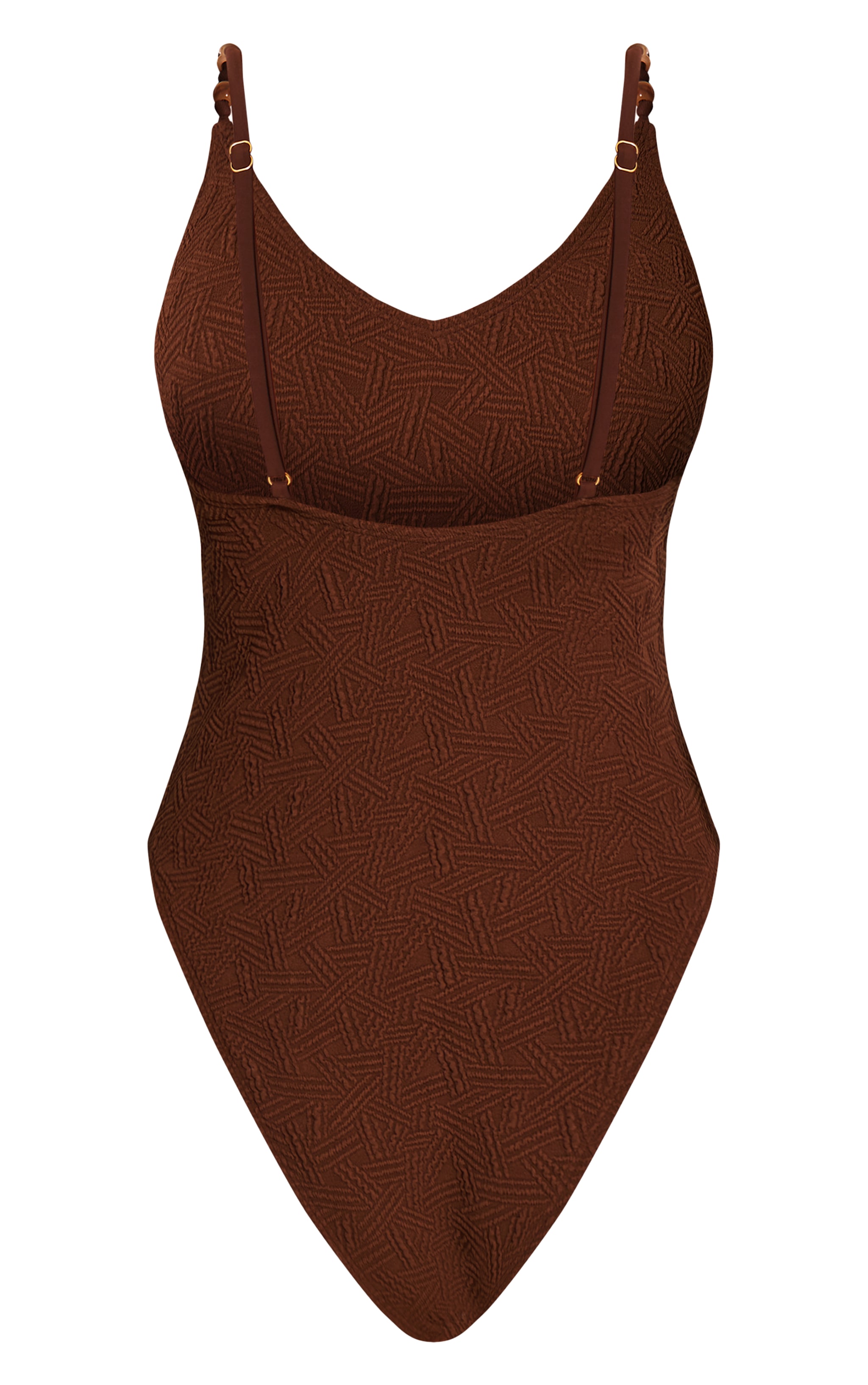 Maillot de bain texturé chocolat à empiècements perles et décolleté image 6