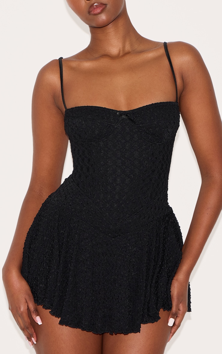 Black Textured Lace Strappy Skort Floaty Romper image 4