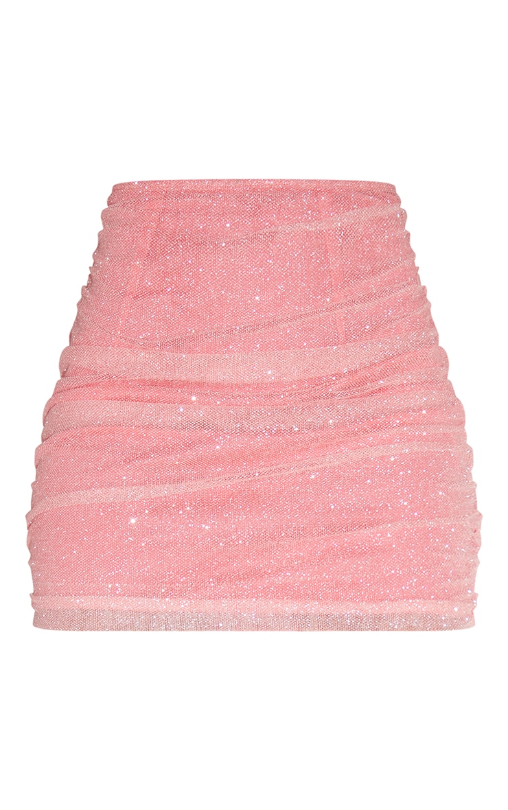 Petite Pink Ruched Glitter Bodycon Skirt image 6