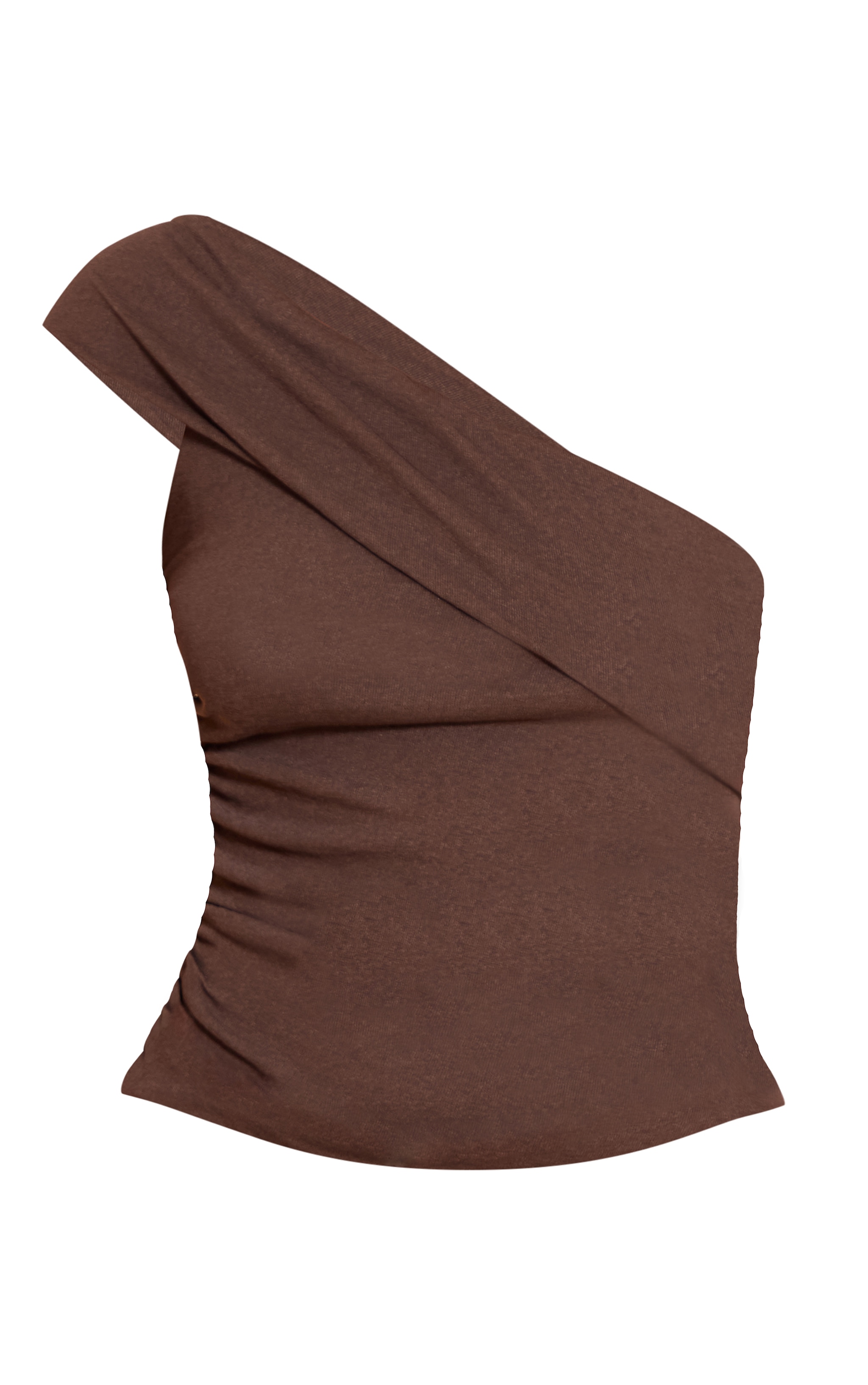 Chocolate Brown Onion Skin Ruched Side Asymmetric Top image 5