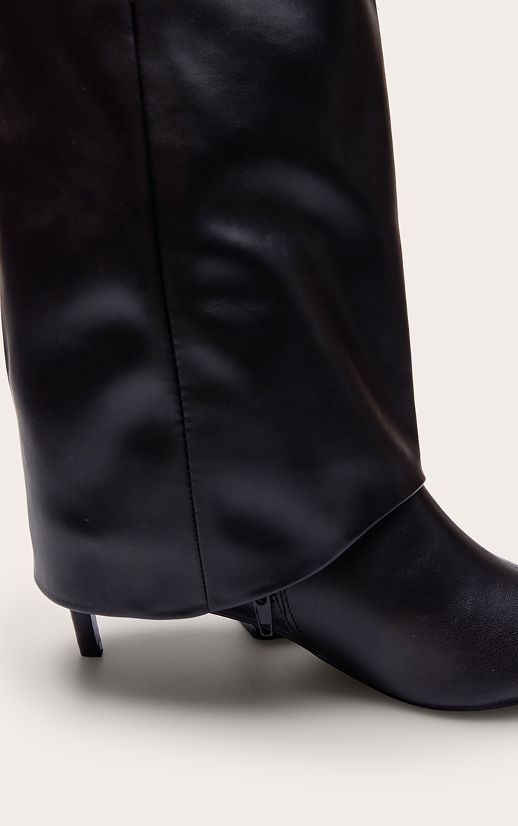 Black PU Heeled Fold Over Knee High Boot image 5