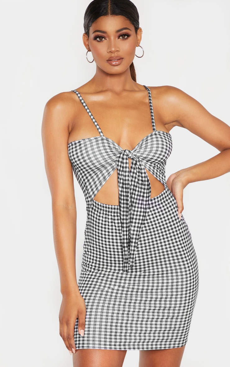 Tall Gingham Square Neck Tie Back Dress