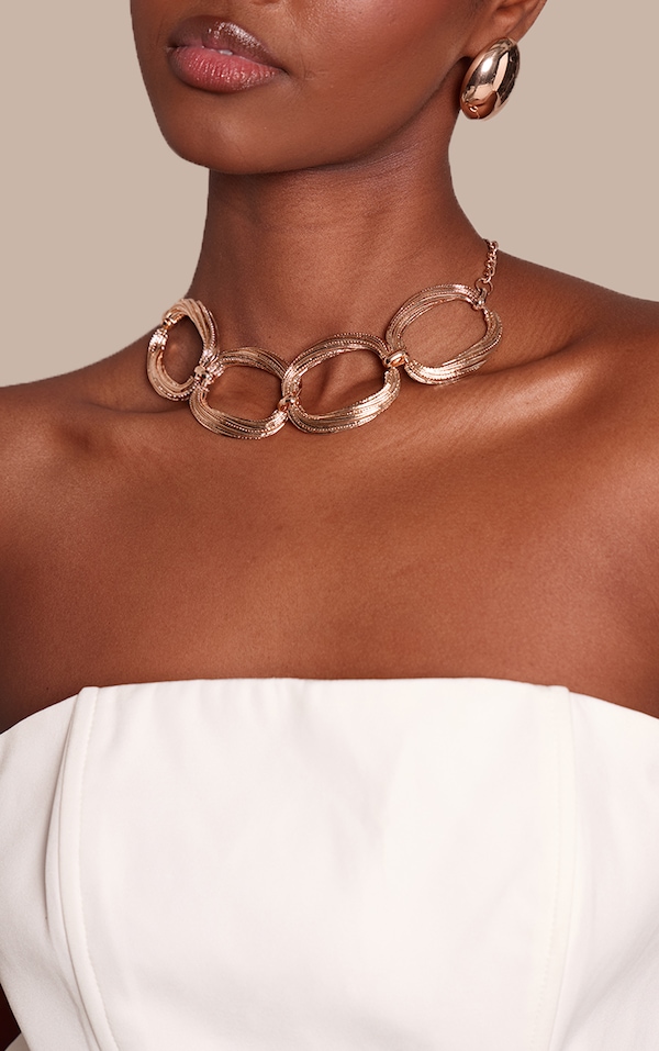 Gold Textured Shimmer Oval Statement Necklace