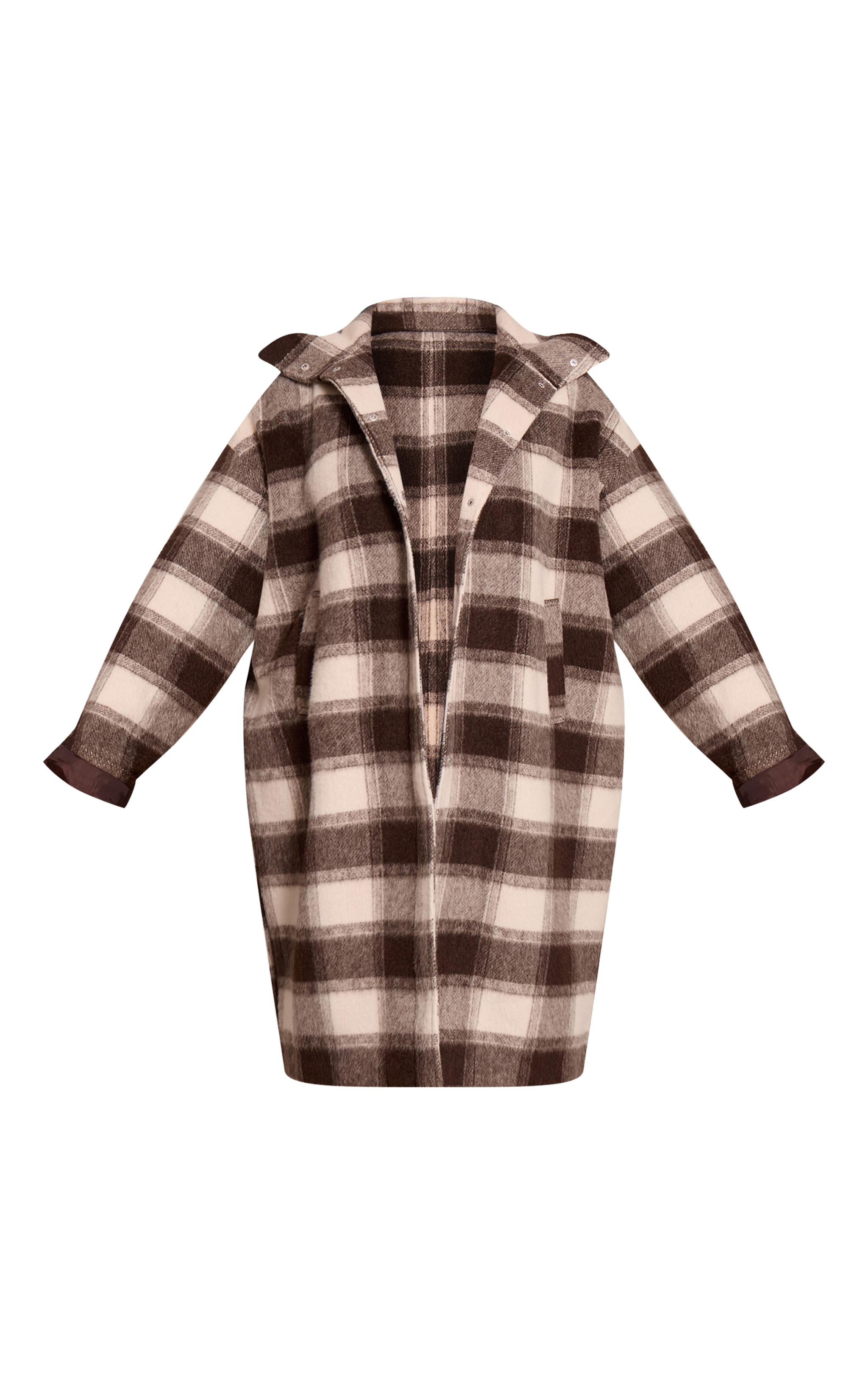 Plus Brown Checked Structured Double Breasted Wool Look Maxi Coat image 5