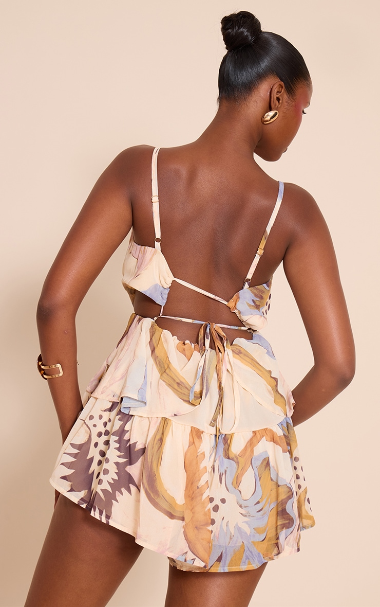 Cream Floral Print Frill Detail Romper image 2