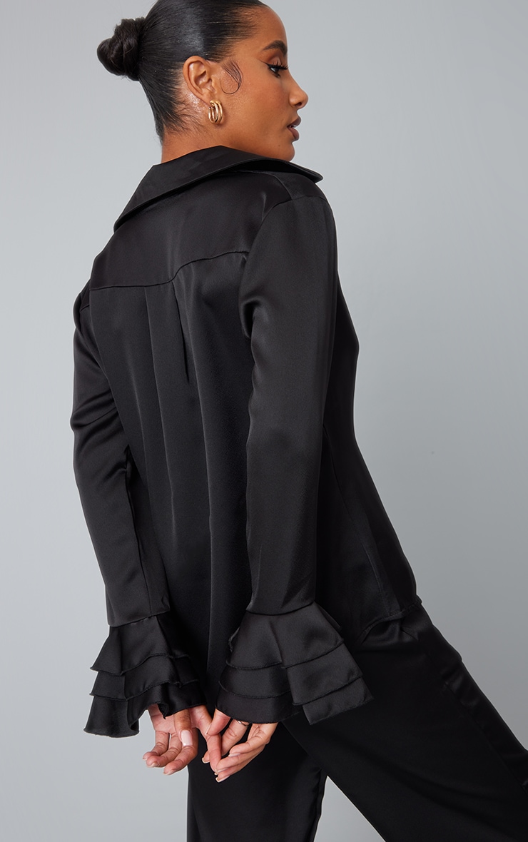 Black Satin Ruffle Sleeve Shirt image 2