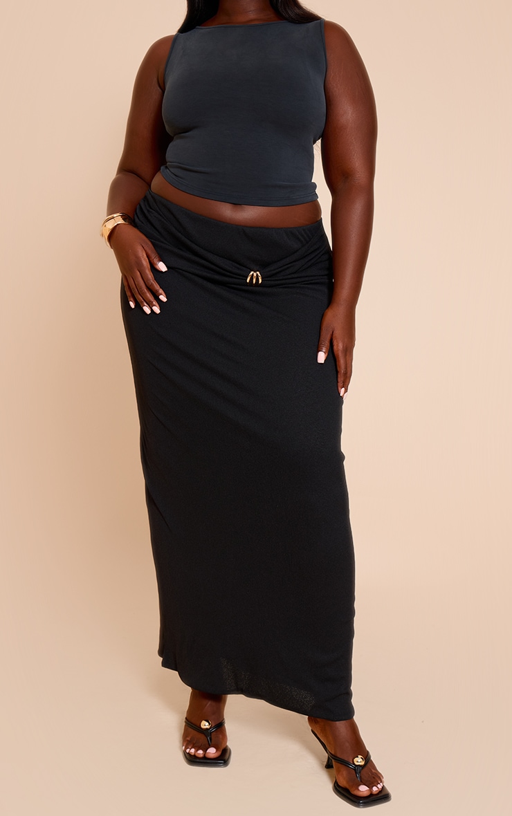 Plus Black Burnout Mesh Trim Detail Wrap Maxi Skirt image 2