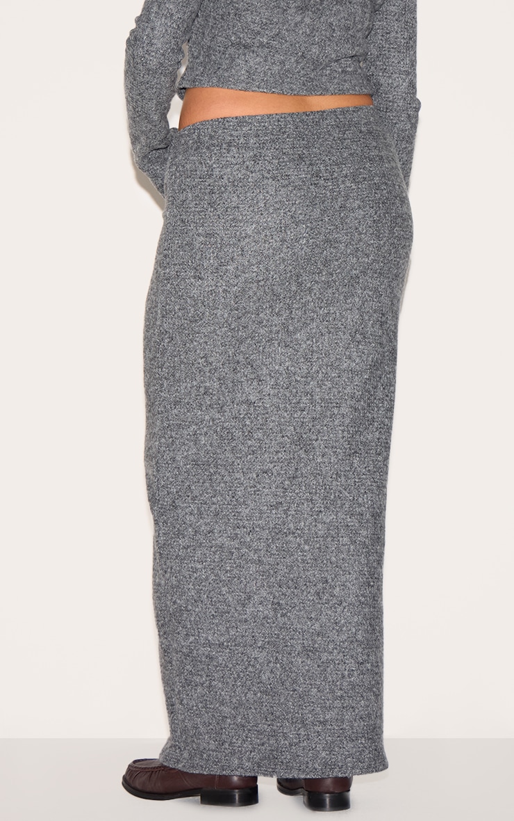 Plus Charcoal Textured Ribbed Maxi Skirt image 3