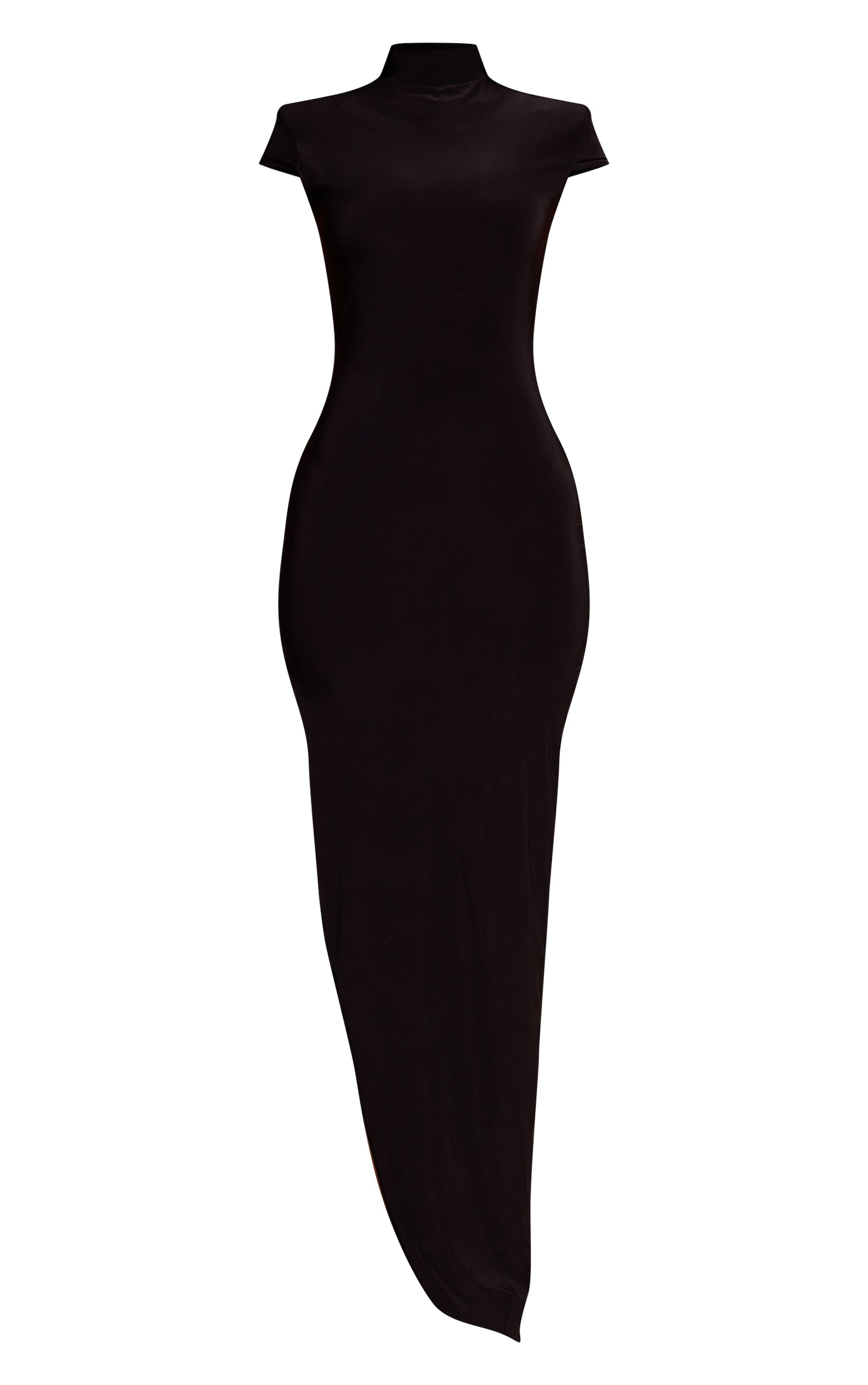 Petite Black Slinky Shoulder Pad Maxi Dress image 5