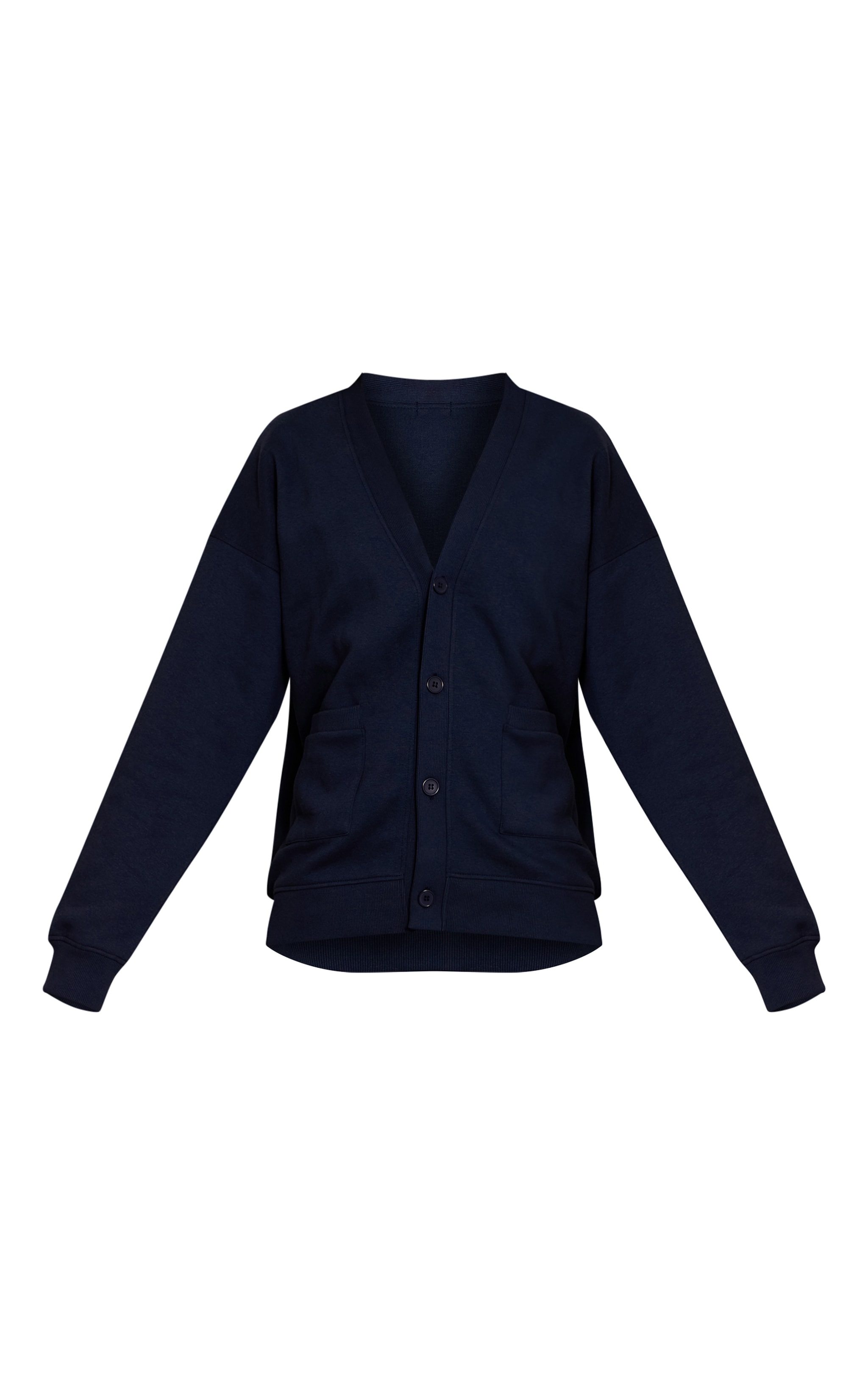 Navy Button Front Pocket Sweat Cardigan image 5