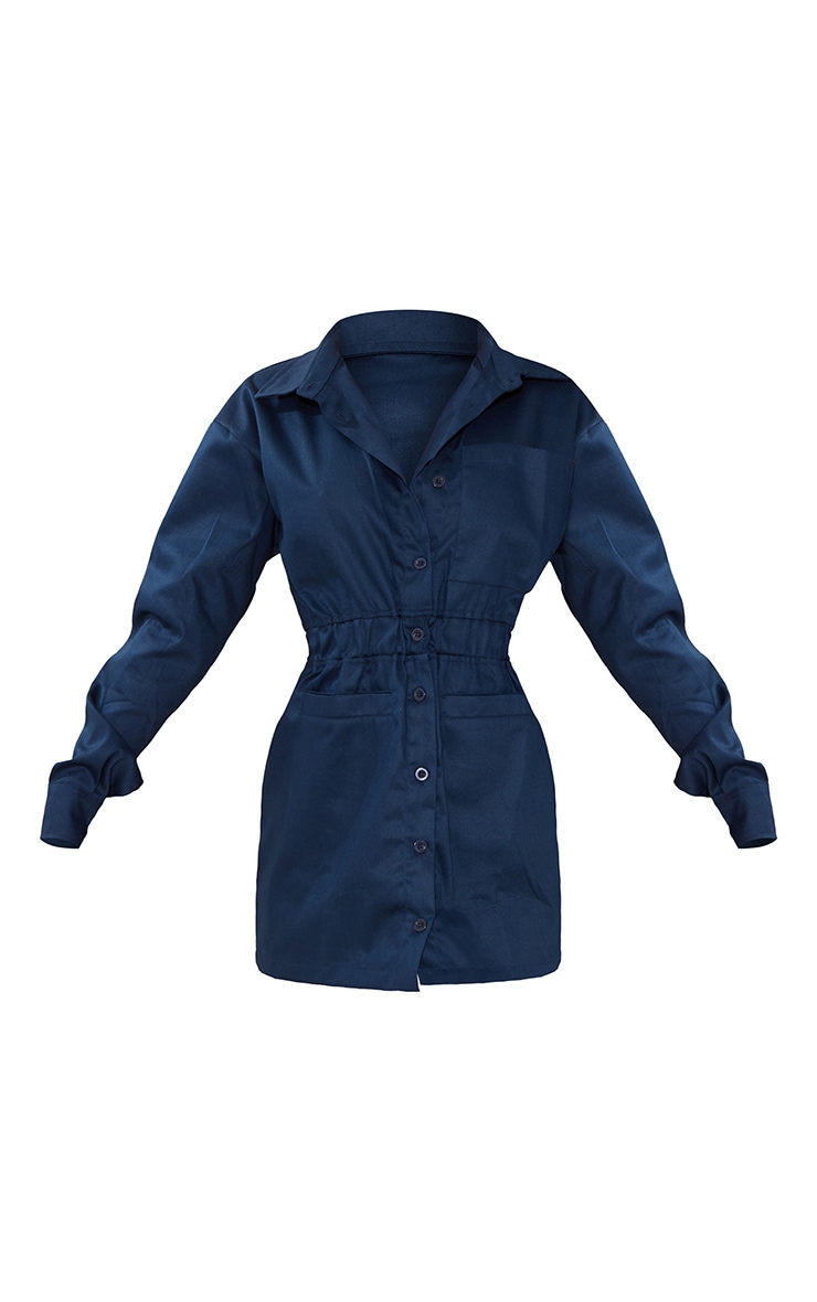 Navy Twill Elasticated Waist Pocket Shirt Dress image 5