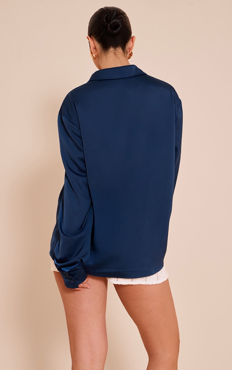 Navy Satin Oversized Shirt image 2