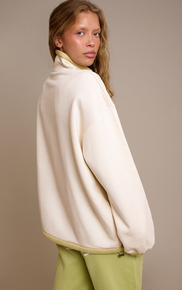 Cream Sporty Club Embroidered Quarter Zip Sweatshirt image 2