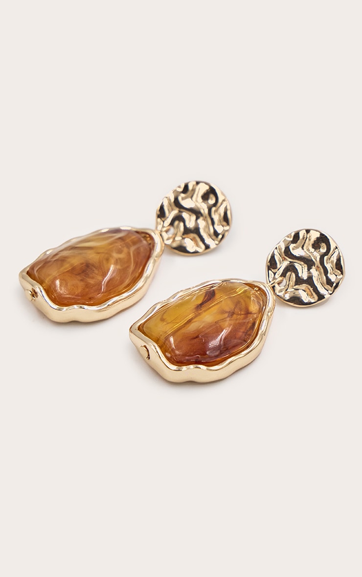 Gold Textured Amber Statement Earrings image 3