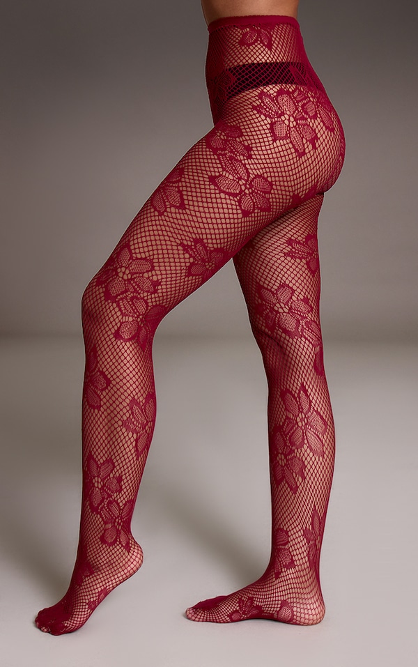 Collants en dentelle bordeaux 
