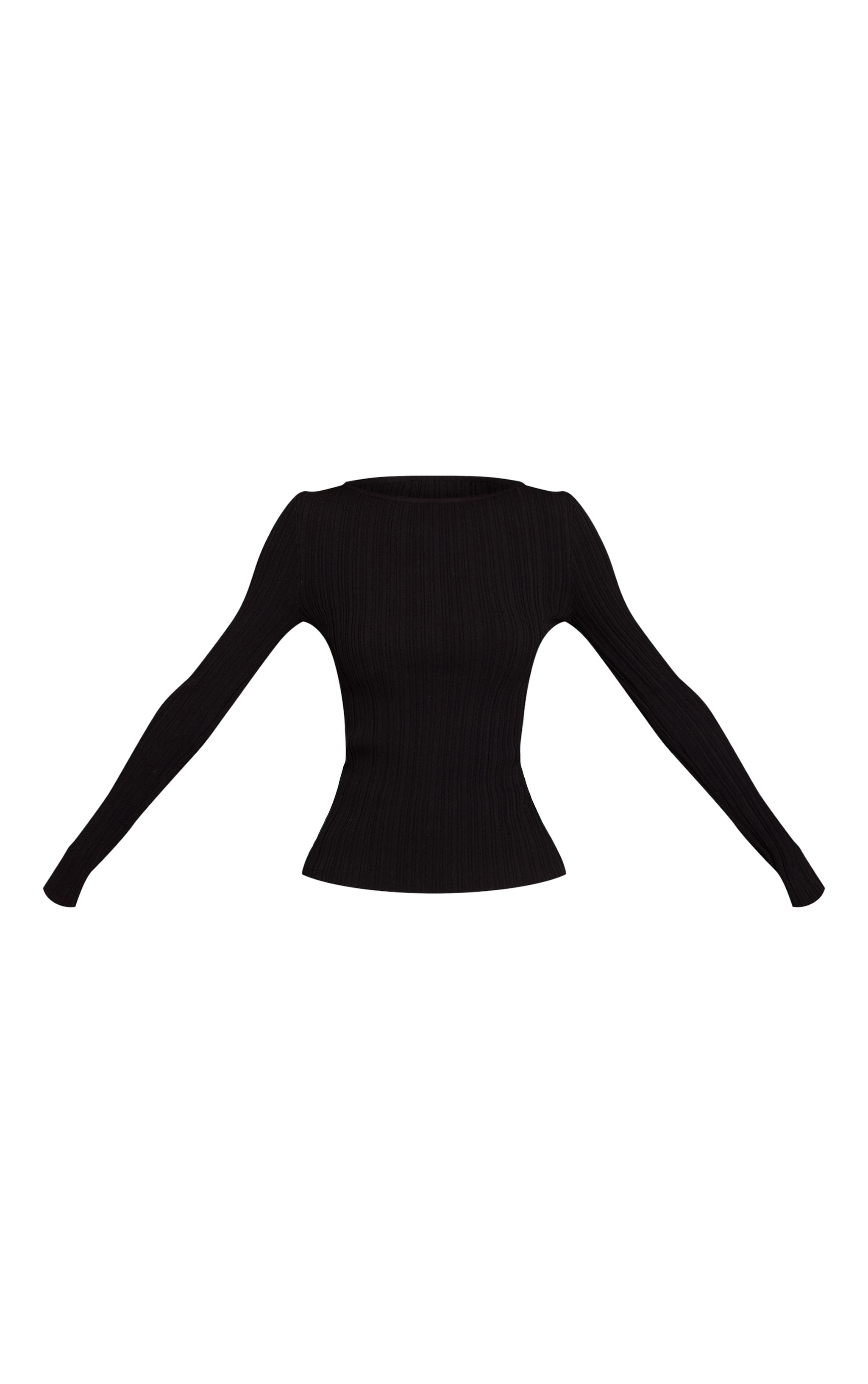 Black Fine Knit Boat Neck Rib Knit Top image 5