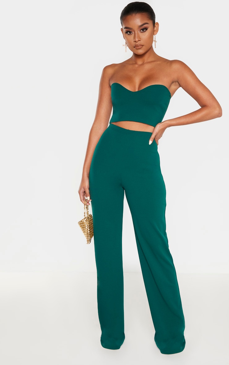 Emerald Crepe High Waisted Wide Leg Pants