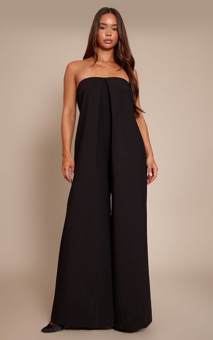 PLT Label Black Pleat Detail Bandeau Wide Leg Jumpsuit image 1