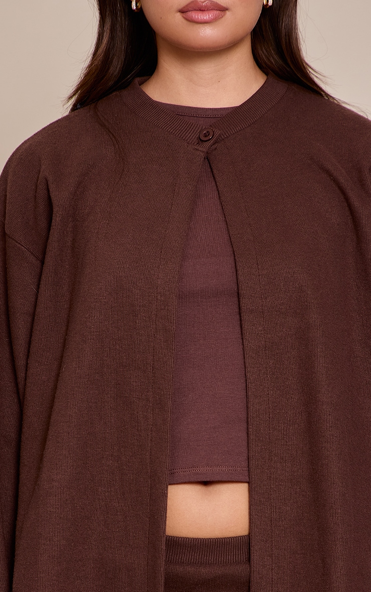 Dark Brown Super Soft Split Front Boxy Cardigan image 4