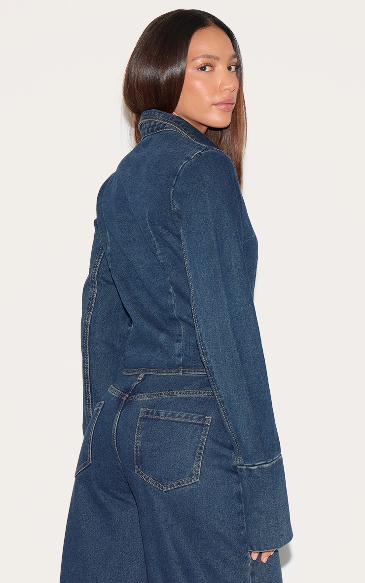 Tall Dark Indigo Cinched Long Sleeve Denim Jacket image 2