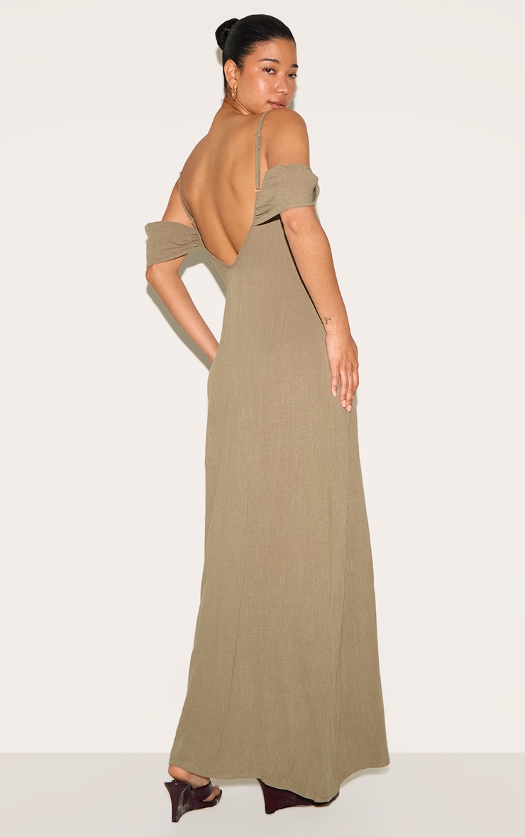 Khaki Textured Strappy Drape Detail Maxi Dress image 2