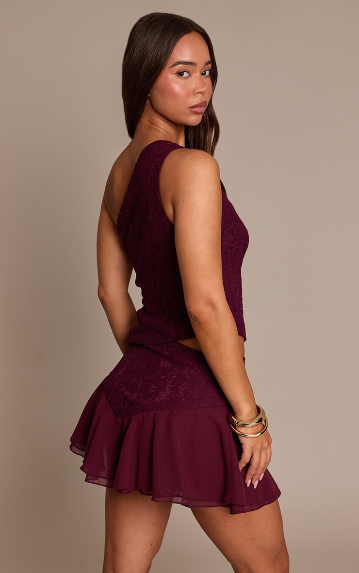 Dark Wine Lace Asymmetrical Top  image 2